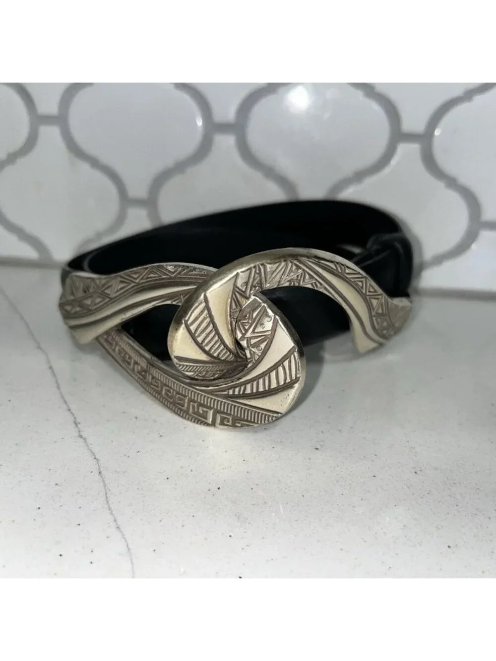 Chico's Adjustable Slide Genuine Leather Belt Women's Sz S/M Black Max 36”